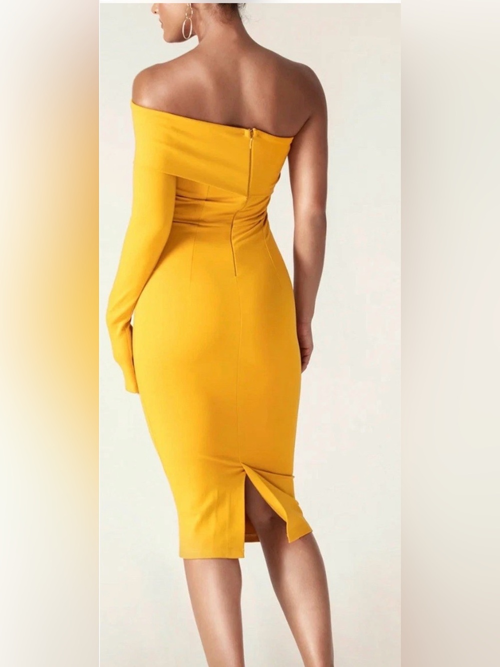 Alieva Rita One Shoulder Dress Mustard Yellow Women’s Size L - Picture 3 of 8